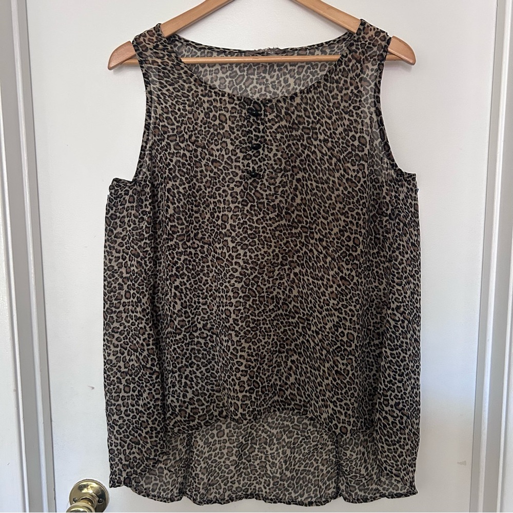 Leopard print sleeveless sheer tunic style top Size XL